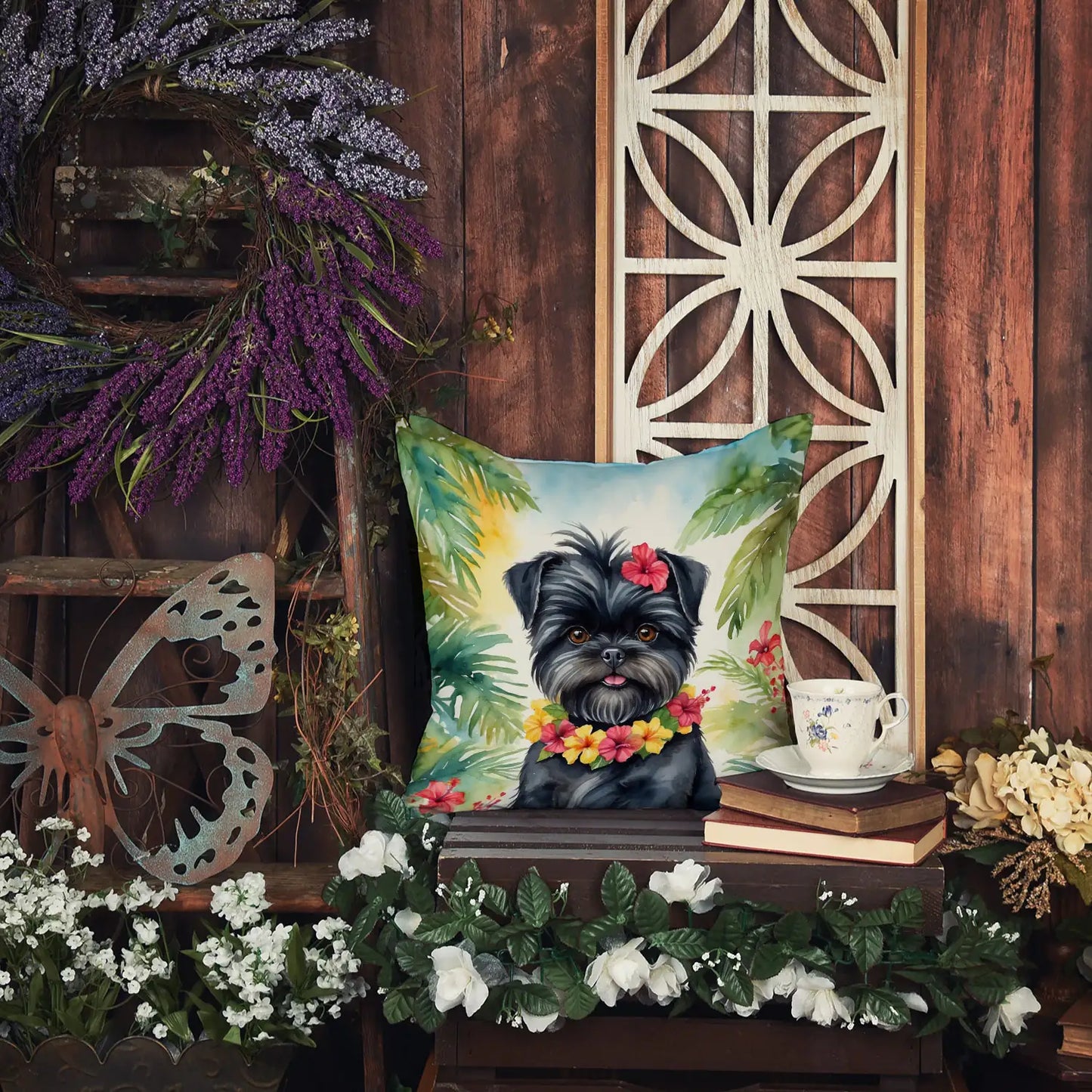 Affenpinscher Luau Throw Pillow