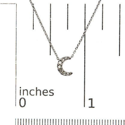 10K White Gold Diamond Accented Crescent Moon Shaped 18" Inch Pendant Necklace (H-I Color, I1-I2 Clarity)