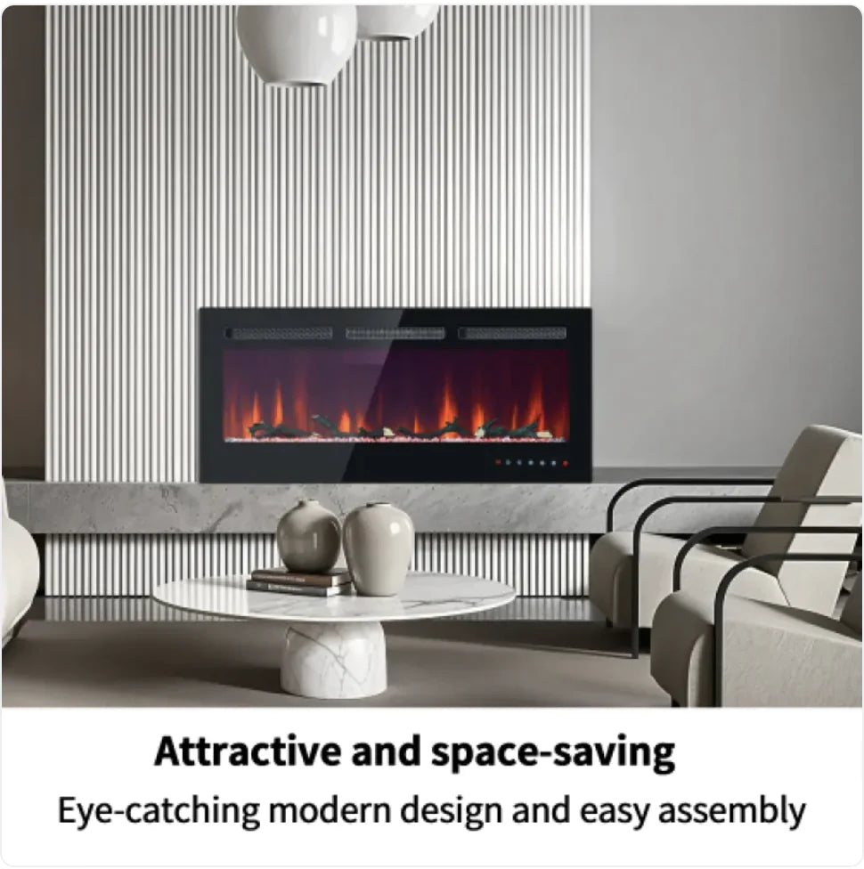 Wall-Mounted & Built-In Glass Electric Fireplace