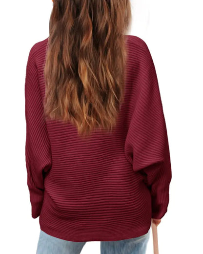 Mafulus Girl's Oversized Crewneck Fall Sweaters Kids Batwing Long Sleeve Slouchy Chunky Cute Pullover Jumper Shirts 5-14T 9-10 Years Burgundy