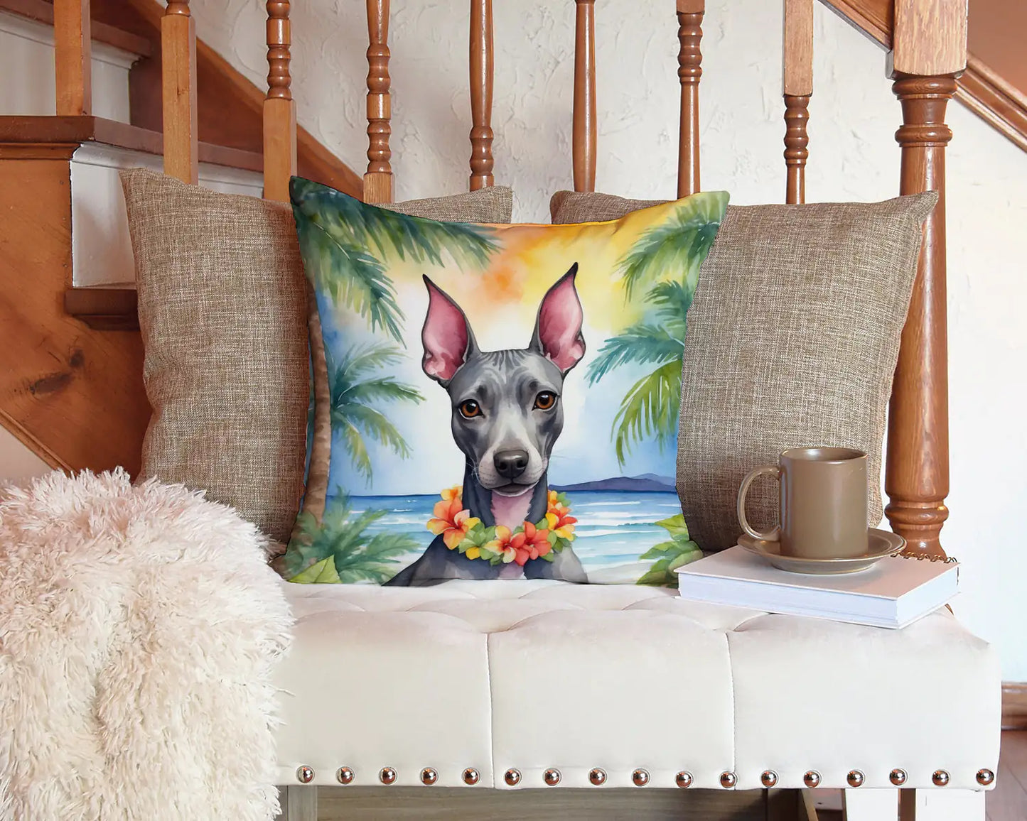 American Hairless Terrier Luau Throw Pillow