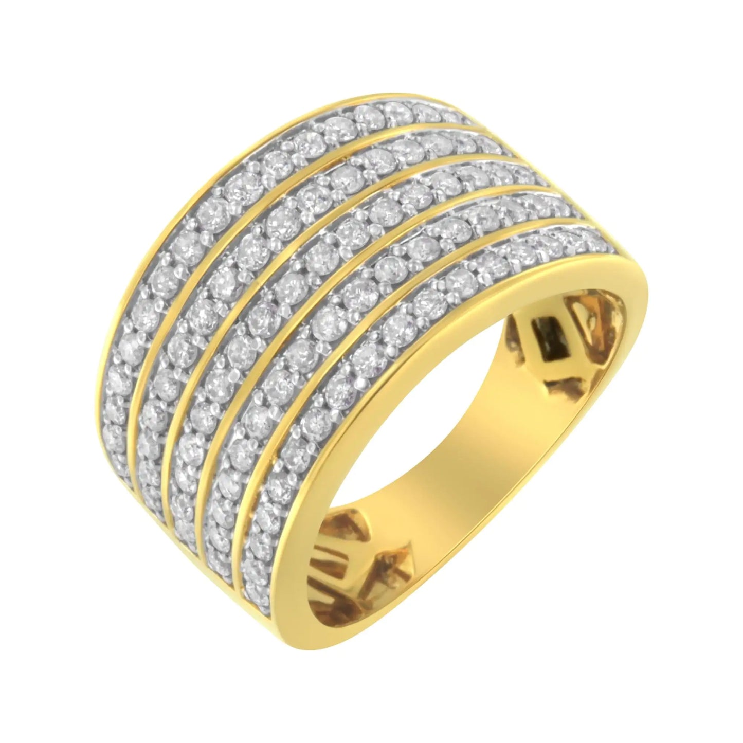 Bague multi-rangées en argent sterling .925 plaqué or jaune 14K avec diamants (1 1/10 Cttw, couleur J-K, clarté I1-I2)