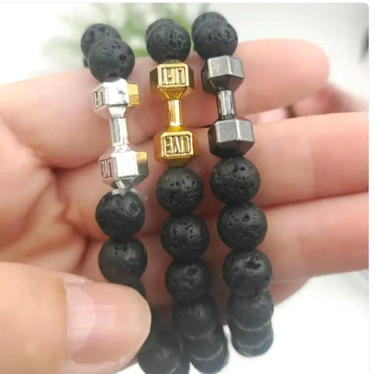 Men's Barbell & Lava Rock Dumbbell Bracelet