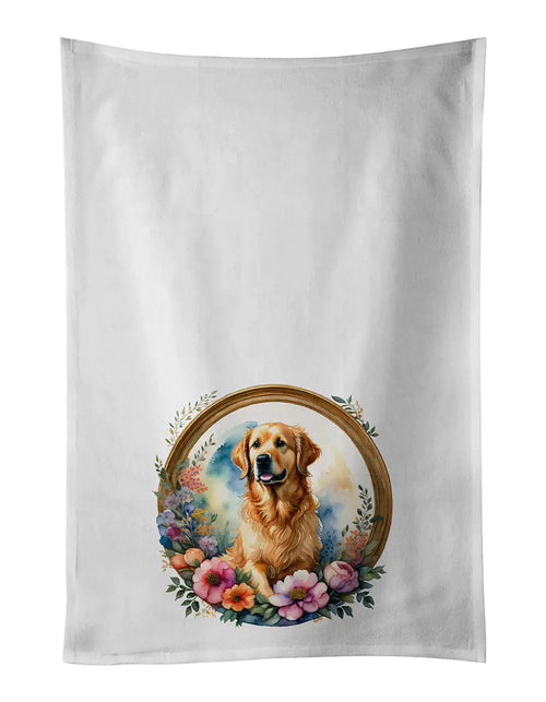 Golden Retriever and Flowers Kitchen Towel Set of 2