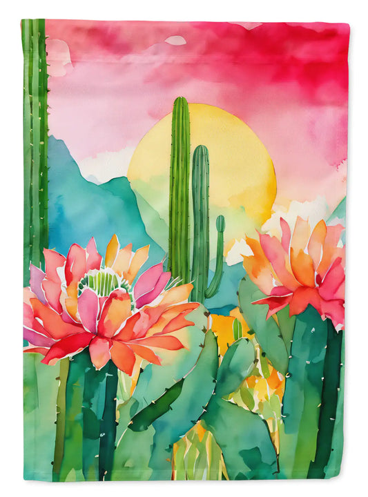 Arizona Saguaro Cactus Blossom in Watercolor House Flag