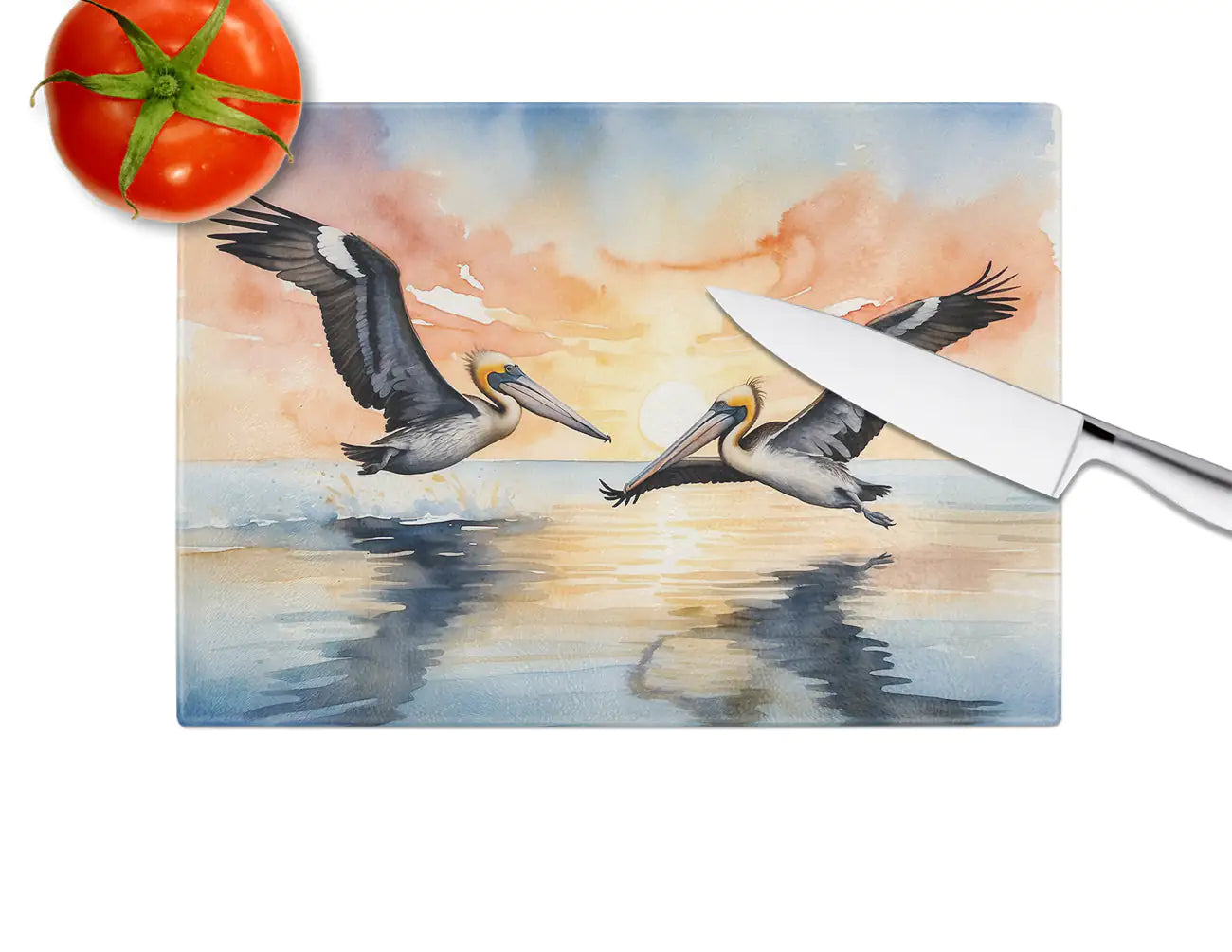 Pelicans Flying Glass Cutting Board