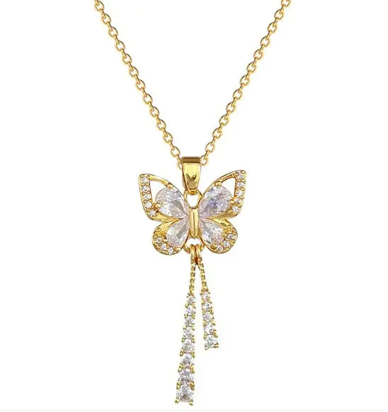 Butterfly Tassel Full Diamond Necklace