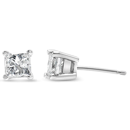 Boucles d'Oreilles en Diamant Solitaire Princesse de 14K Or avec Quatre Griffes Certifiées AGS (Couleur H-I, Clarté SI2-I1)