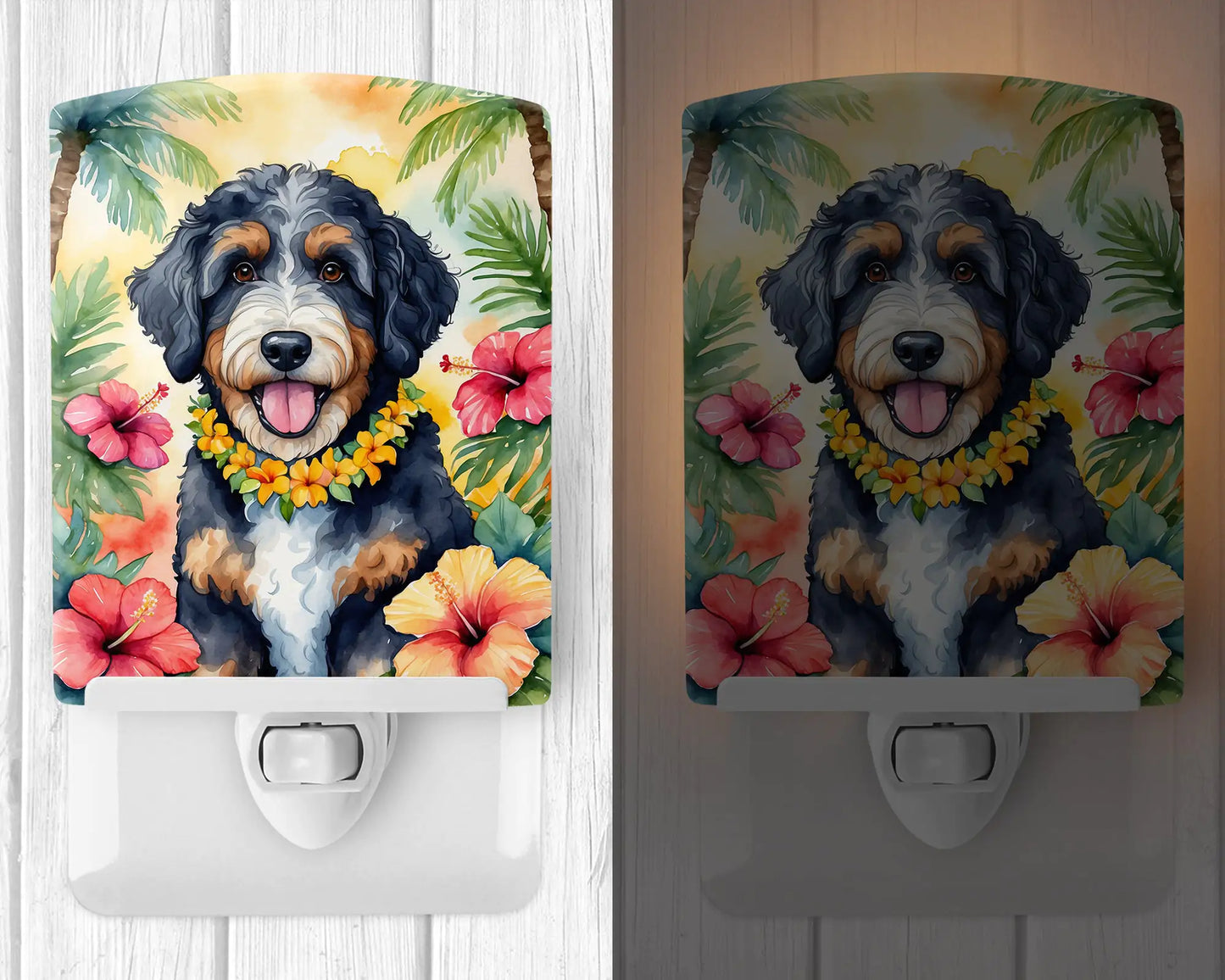 Bernedoodle Luau Ceramic Night Light