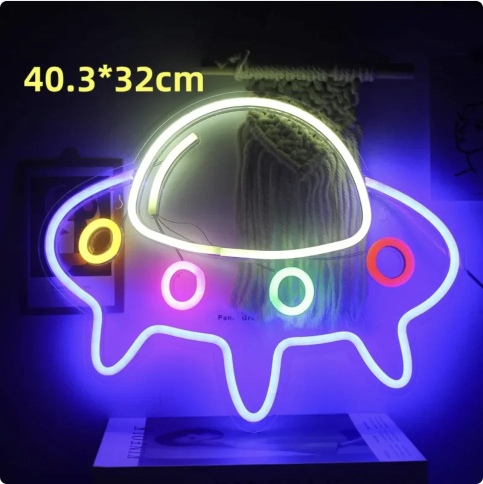 LED Neon Light Spaceman & Planet Wall Decor