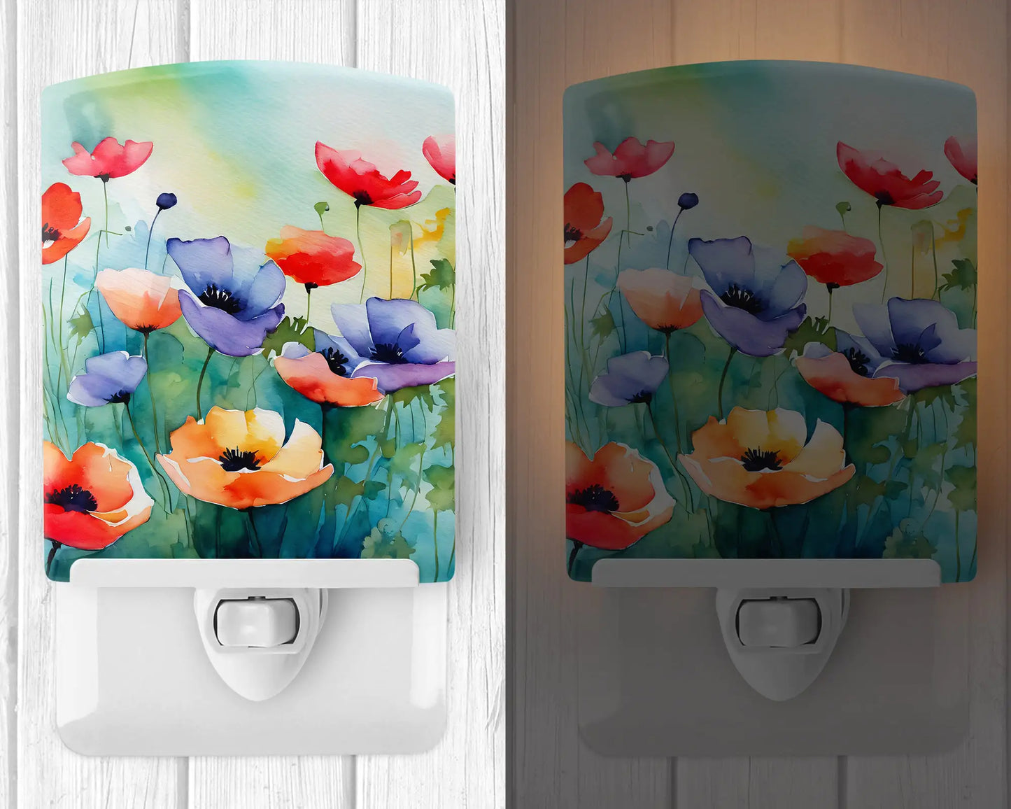 Anemones in Watercolor Ceramic Night Light