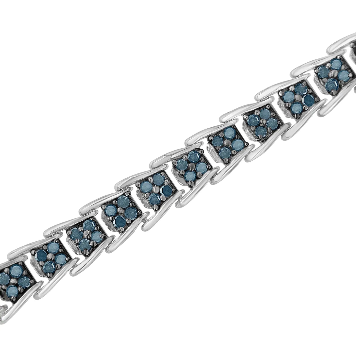 Pulsera de Tenis de 7'' en Plata de Ley .925 con 2 Quilates de Diamantes Azules Tratados en Forma de Abanico de Eslabones Anidados (Color Azul, Claridad I3) - Tamaño 7