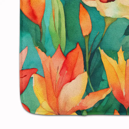 Lilies in Watercolor Memory Foam Kitchen Mat