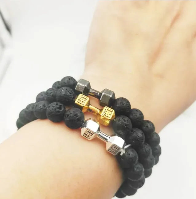 Men's Barbell & Lava Rock Dumbbell Bracelet