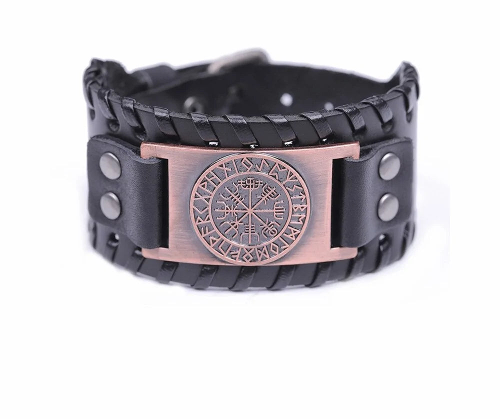 Retro Wide Leather Pirate Compass Bracelet