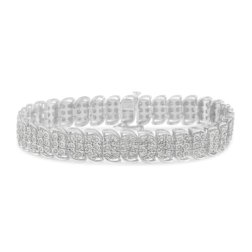 Pulseira de Tênis em Prata de Lei .925 com 2,0 Quilates de Diamantes em Configuração Milagrosa com 3 Filas e Formato S Curvo (Cor I-J, Clareza I3) - 7,25"