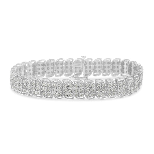 Pulseira de Tênis em Prata de Lei .925 com 2,0 Quilates de Diamantes em Configuração Milagrosa com 3 Filas e Formato S Curvo (Cor I-J, Clareza I3) - 7,25"