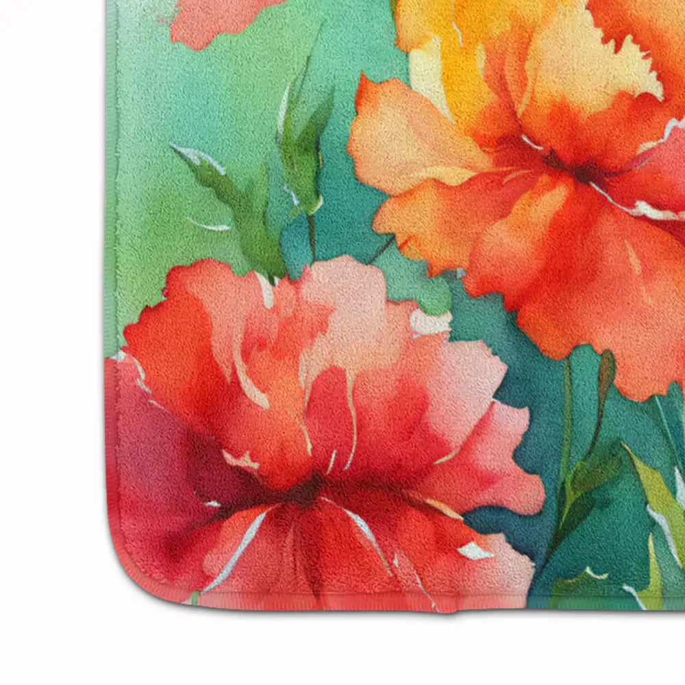 Ohio Scarlet Carnations in Watercolor Memory Foam Kitchen Mat