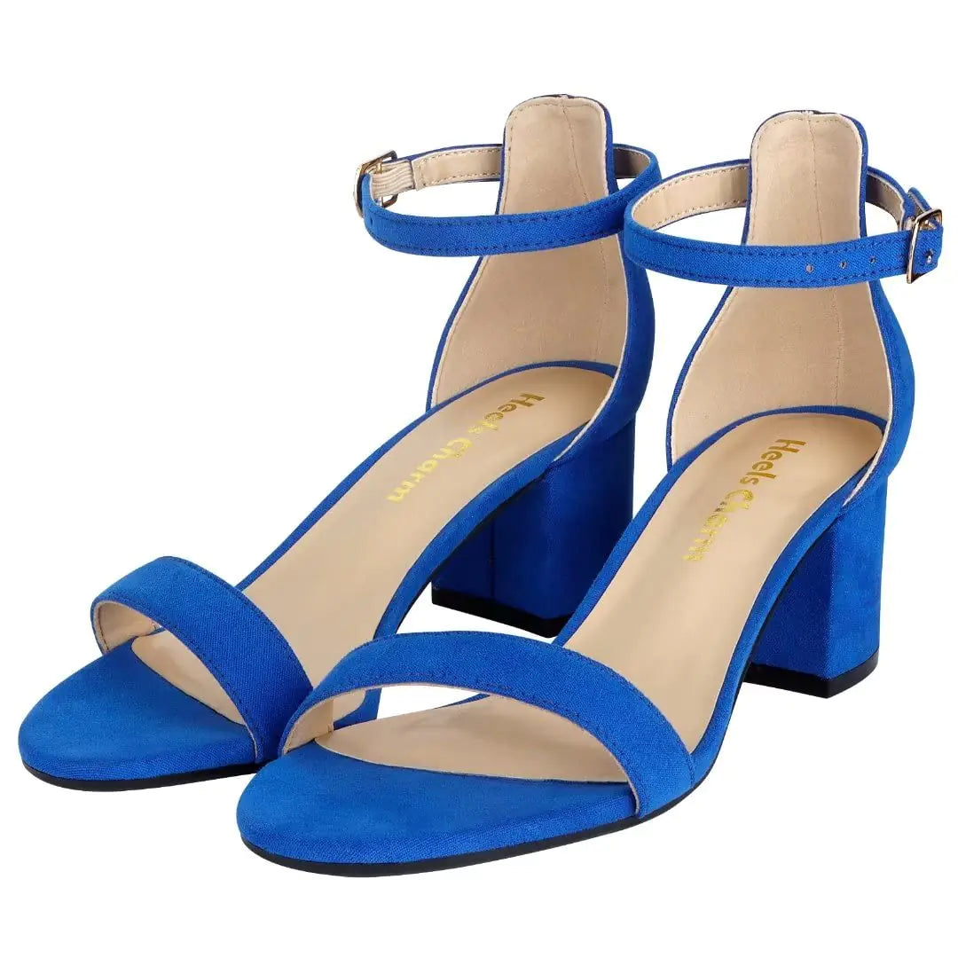 Women's Strappy Chunky Block Low Heeled Sandals 2 Inches Open Toe Ankle Strap High Heel Dress Sandals Daily Work Party Shoes 7 Velvet Blue