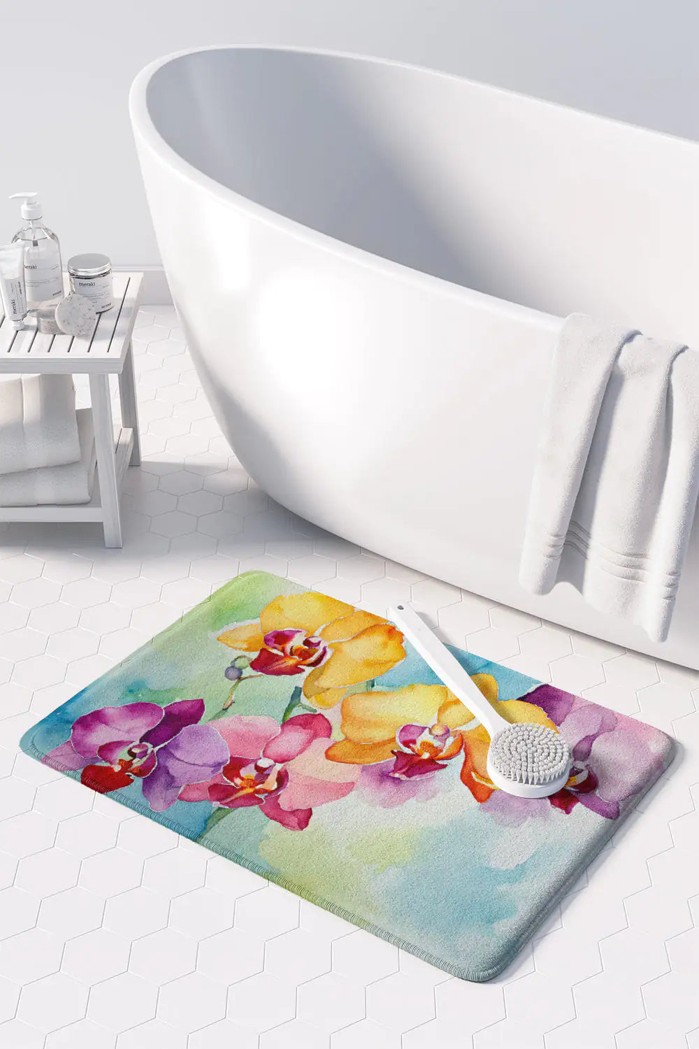 Orchids in Watercolor Memory Foam Kitchen Mat