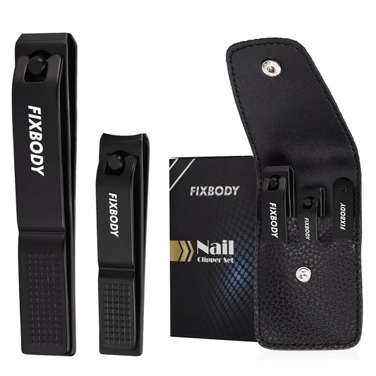 FIXBODY Nail Clipper Set – Fingernails Clippers & Toenails Clippers & Nail File, Nail Cutter, Nail Clippers for Men, Finger Nail Clippers for Adult, Fingernail Clippers for Women Black