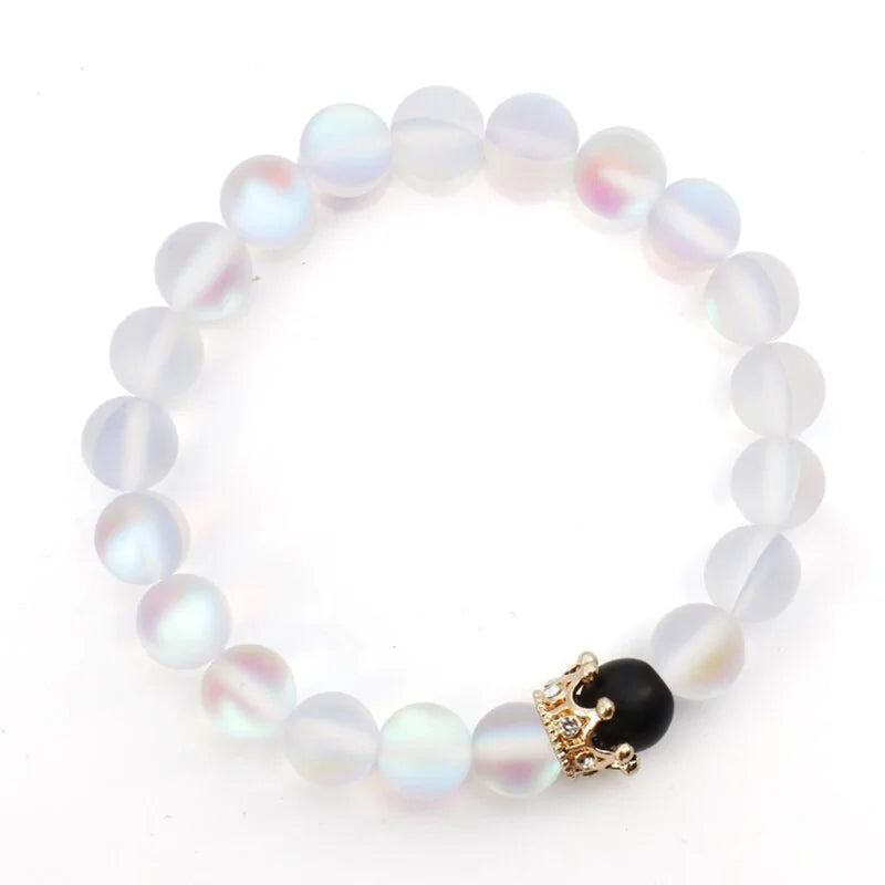 Natural Stone Beads Bracelet with Zircon Crown Charm