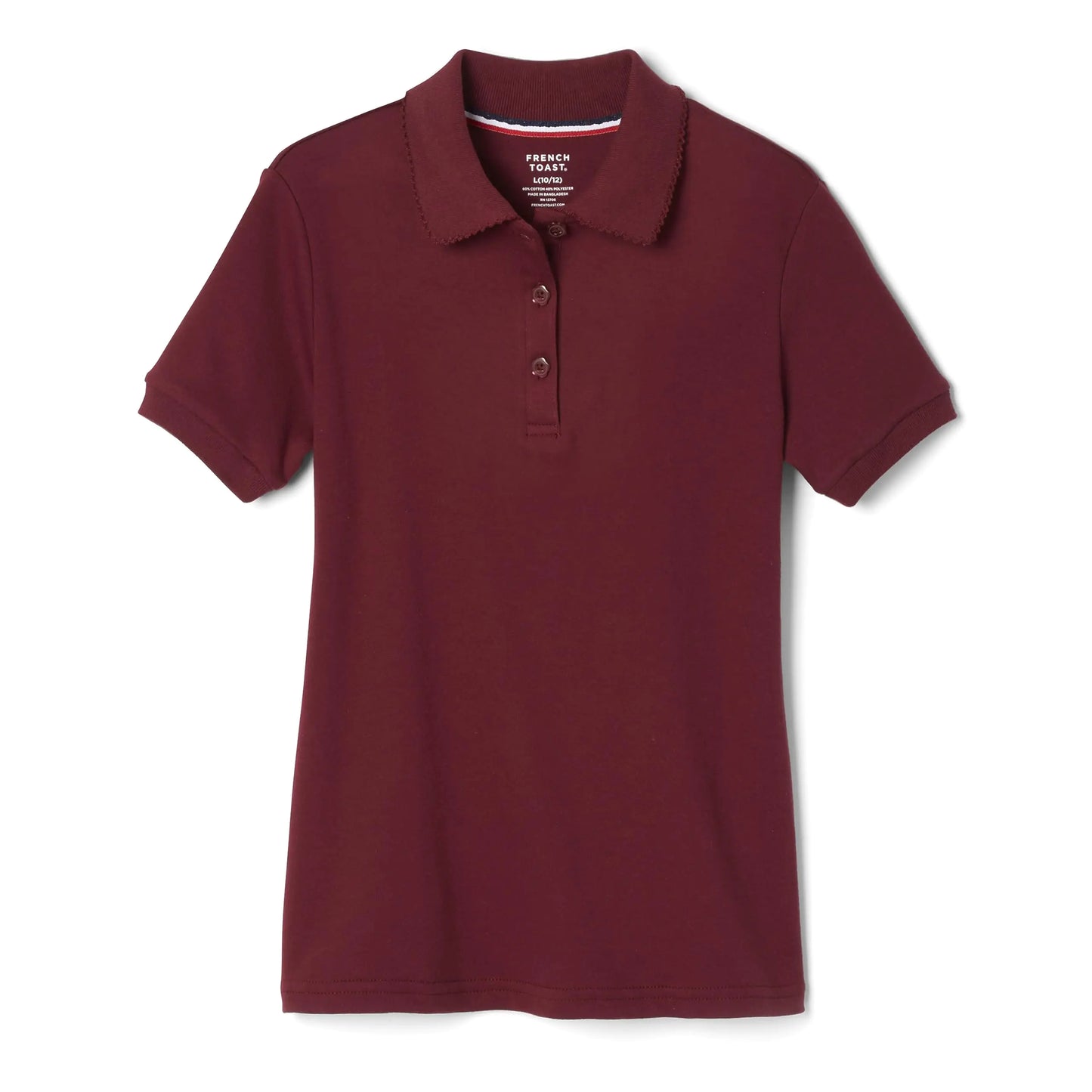 French Toast Girls' Short Sleeve Picot Collar Polo School Uniform Shirt (Standard and Plus) 10-12 Plus Burgundy