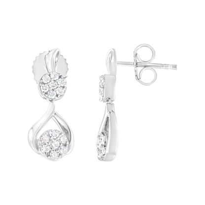 Boucles d'oreilles pendantes en argent sterling plaqué or blanc 10K avec diamants synthétiques de 1/2 carat cttw (Couleur F-G, Clarté VS2-SI1)