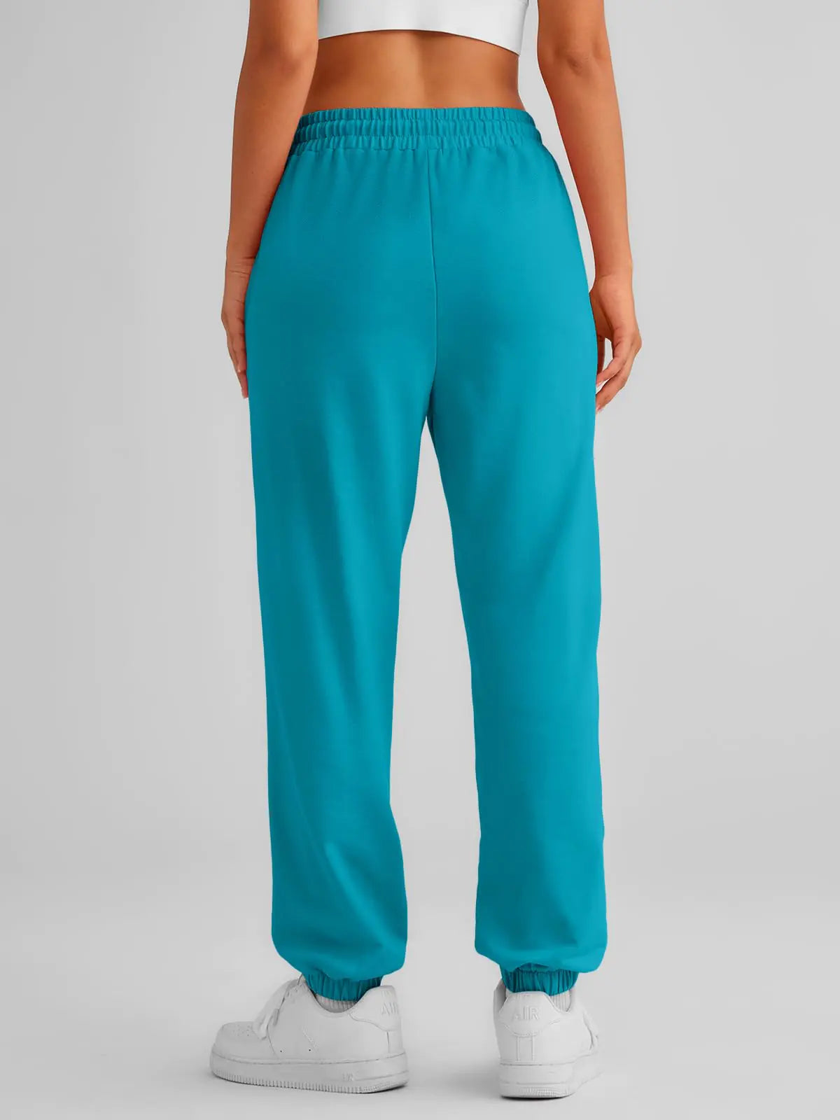 AUTOMET Women's Cinch Bottom Sweatpants High Waisted Athletic Joggers Cyan XX-Large