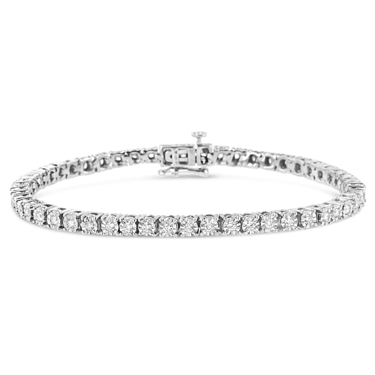 .925 Sterling Silver Lab Grown Diamond Illusion-Set Miracle Plate Tennis Bracelet - 7.25" Inches