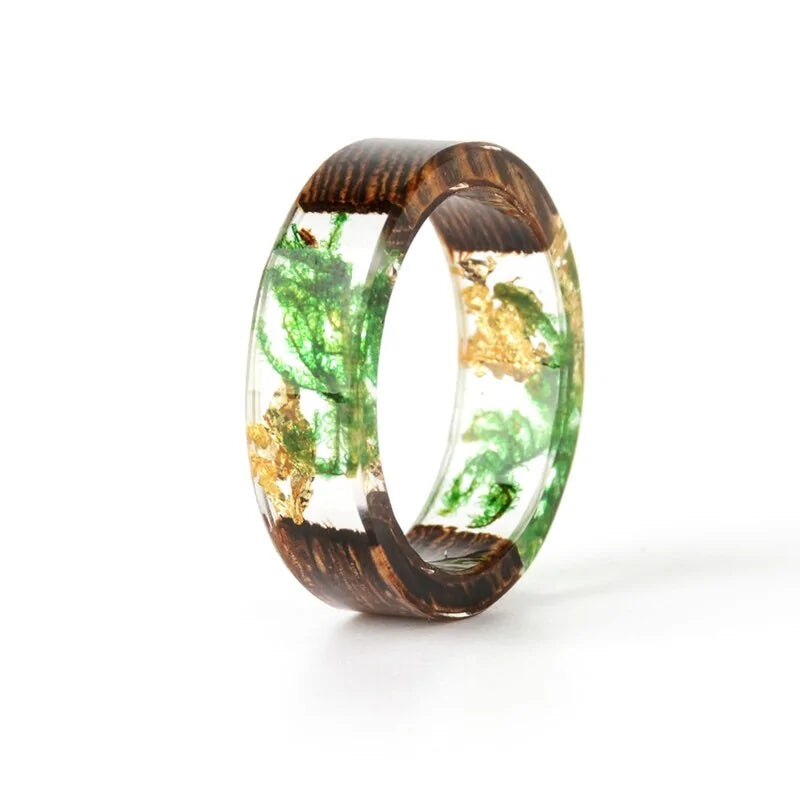 Resin Flowers Ring - Wood Design