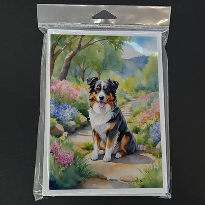 Australian Shepherd Spring Garden Greeting Cards Pack of 8