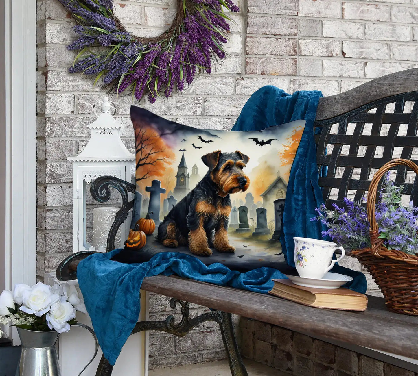 Airedale Terrier Spooky Halloween Throw Pillow