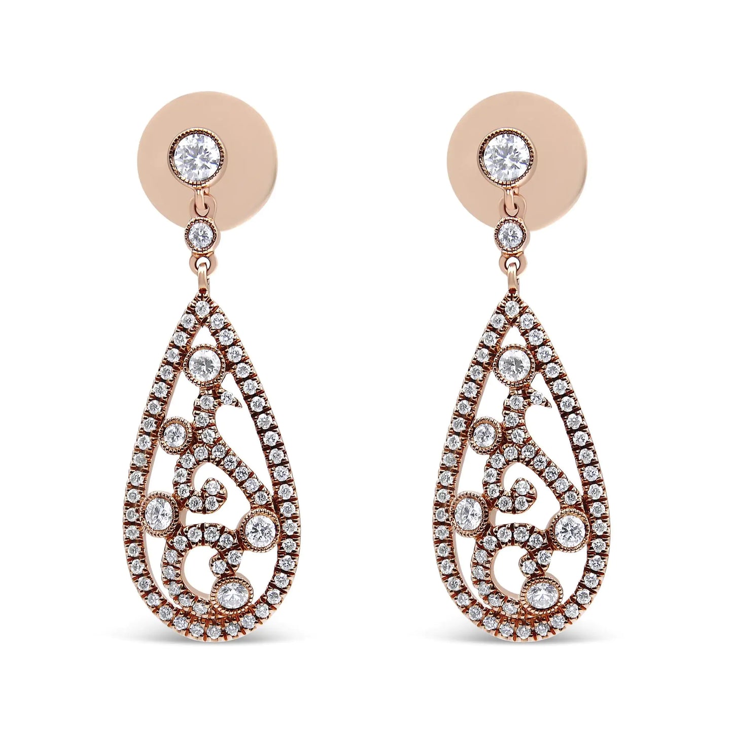 18K Rose Gold 1 1/4 Cttw Diamond Teardrop Shaped Drop and Dangle Screw Back Stud Earring (F-G Color, VS1-VS2 Clarity)