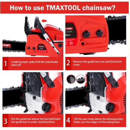 TMAXTOOL 62cc Powerful 20 Inch Gas Chainsaw With 2 Stroke - Perfect For Pruning, Limbing, And Sawmill Operations-Red