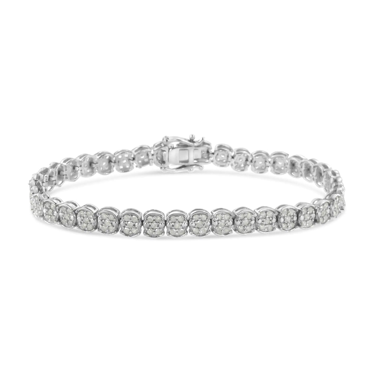 .925 Sterling Silber 2.0 Cttw Diamanten Cluster Link Armband (I-J Farbe, I2-I3 Reinheit) - Größe 7.25"