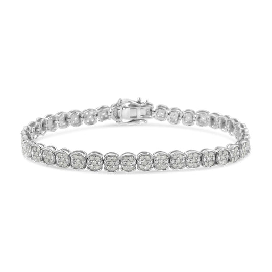 .925 Sterling Silber 2.0 Cttw Diamanten Cluster Link Armband (I-J Farbe, I2-I3 Reinheit) - Größe 7.25"