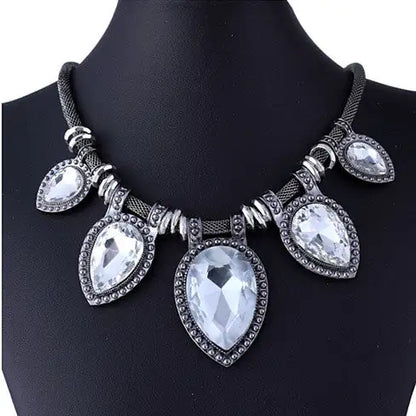 BeYOUtiful Crystal And Antique Silver Style Statement Necklace