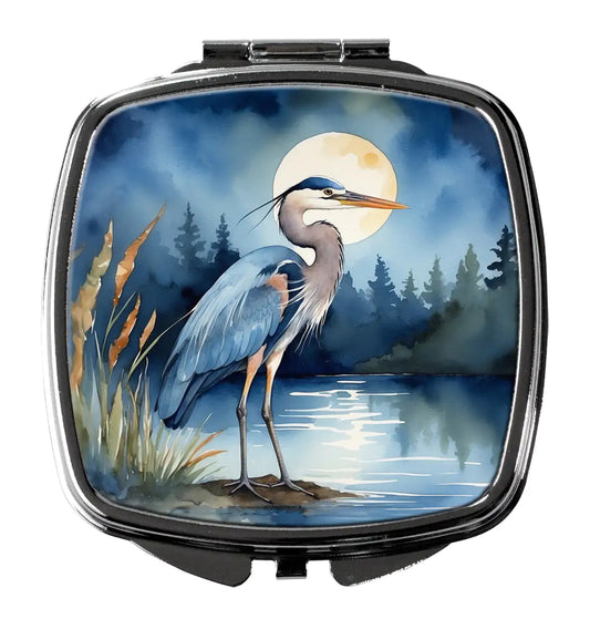 Blue Heron Under the Moonlight Compact Mirror