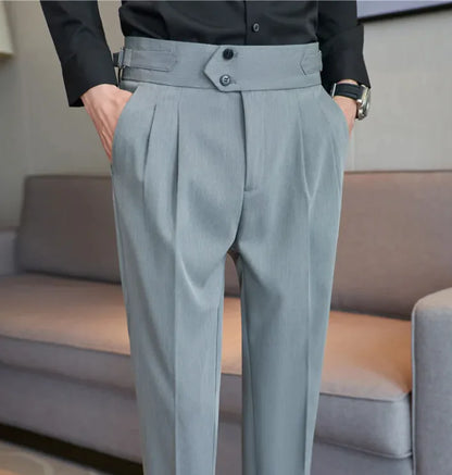 Men's Mid High Waisted Long Casual Pants