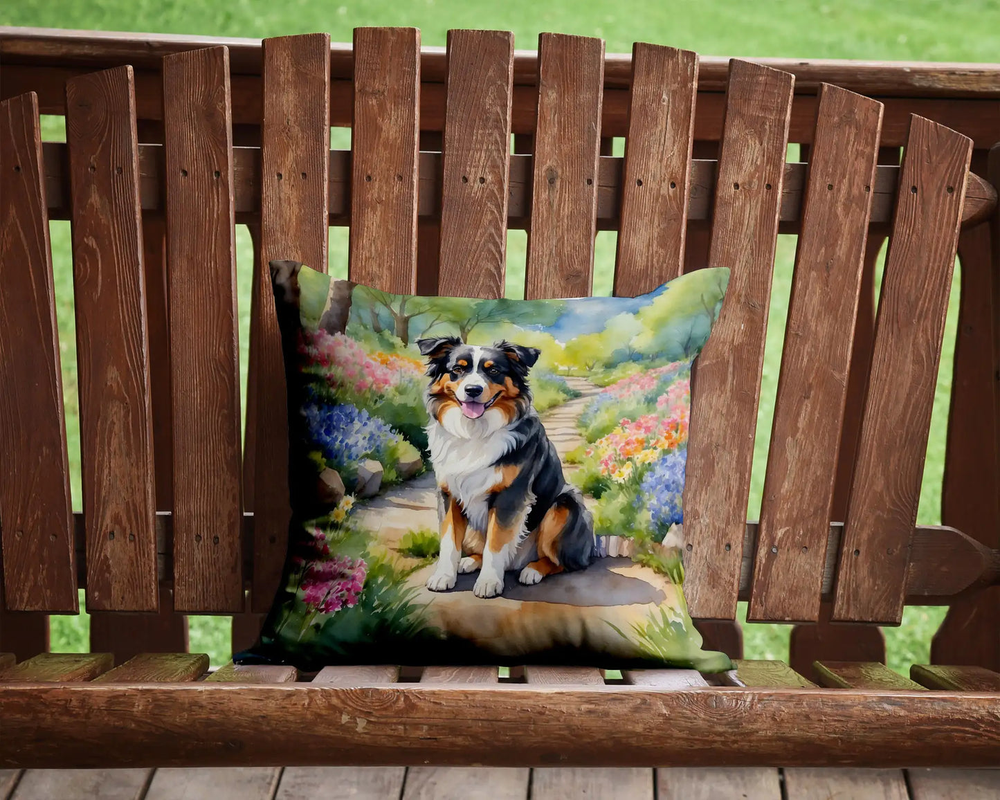 Australian Shepherd Spring Garden Throw Pillow