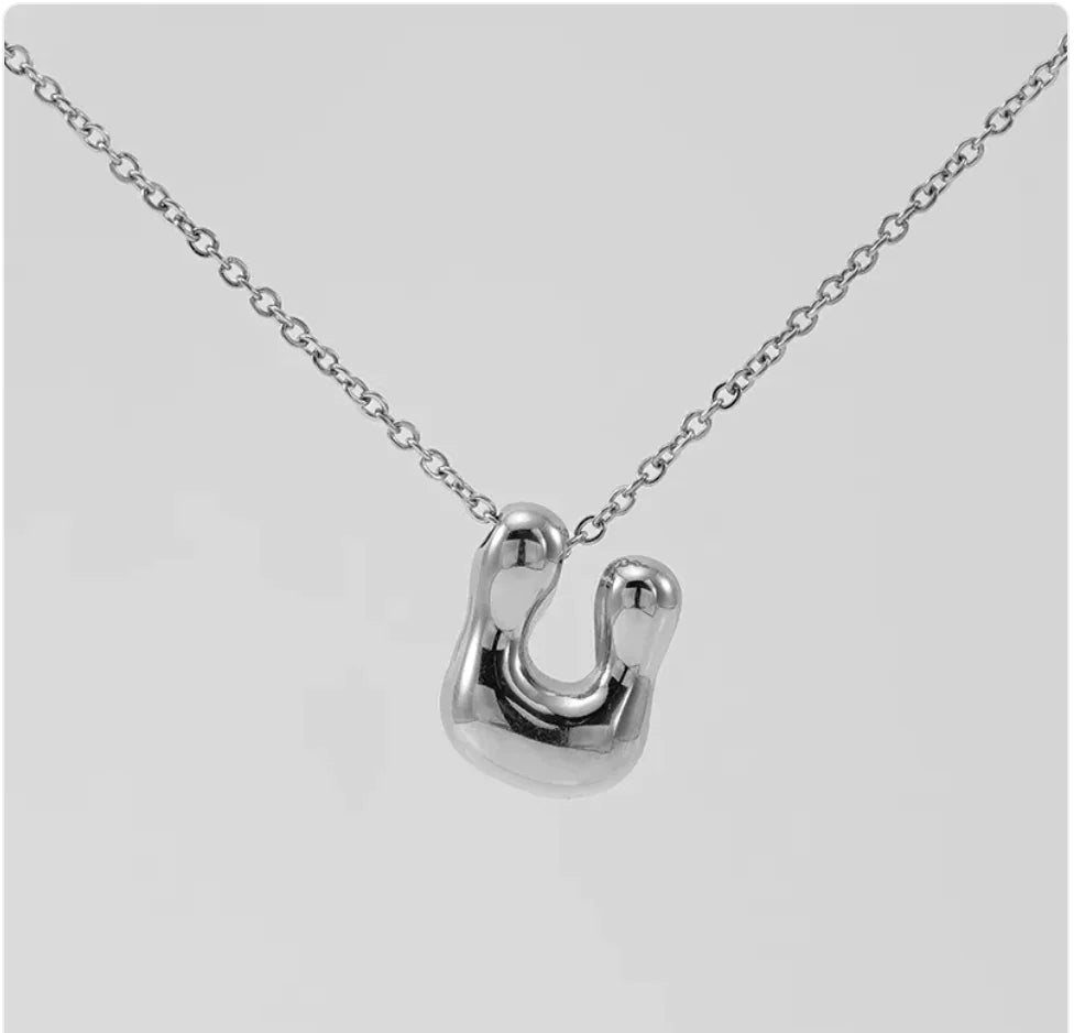 Women's Glossy Bubble Letter Pendant Necklace