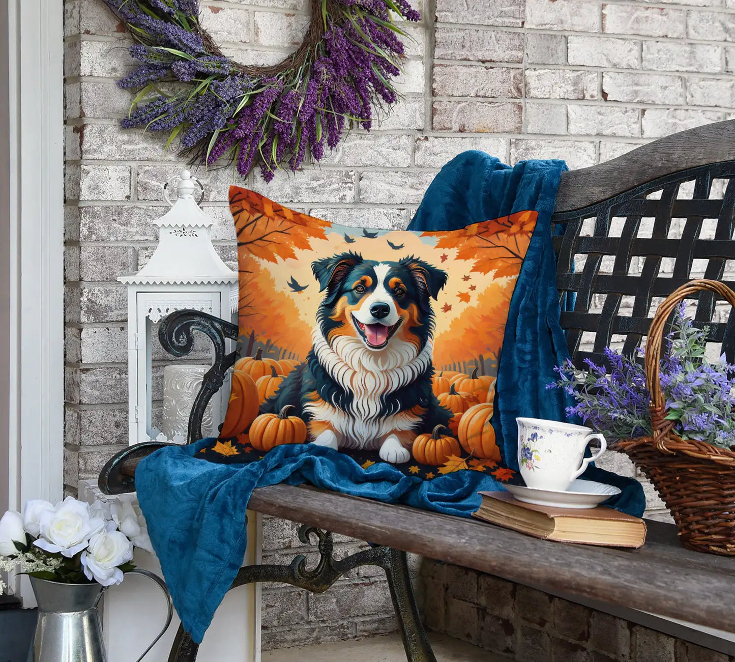 Australian Shepherd Terrier Fall Throw Pillow