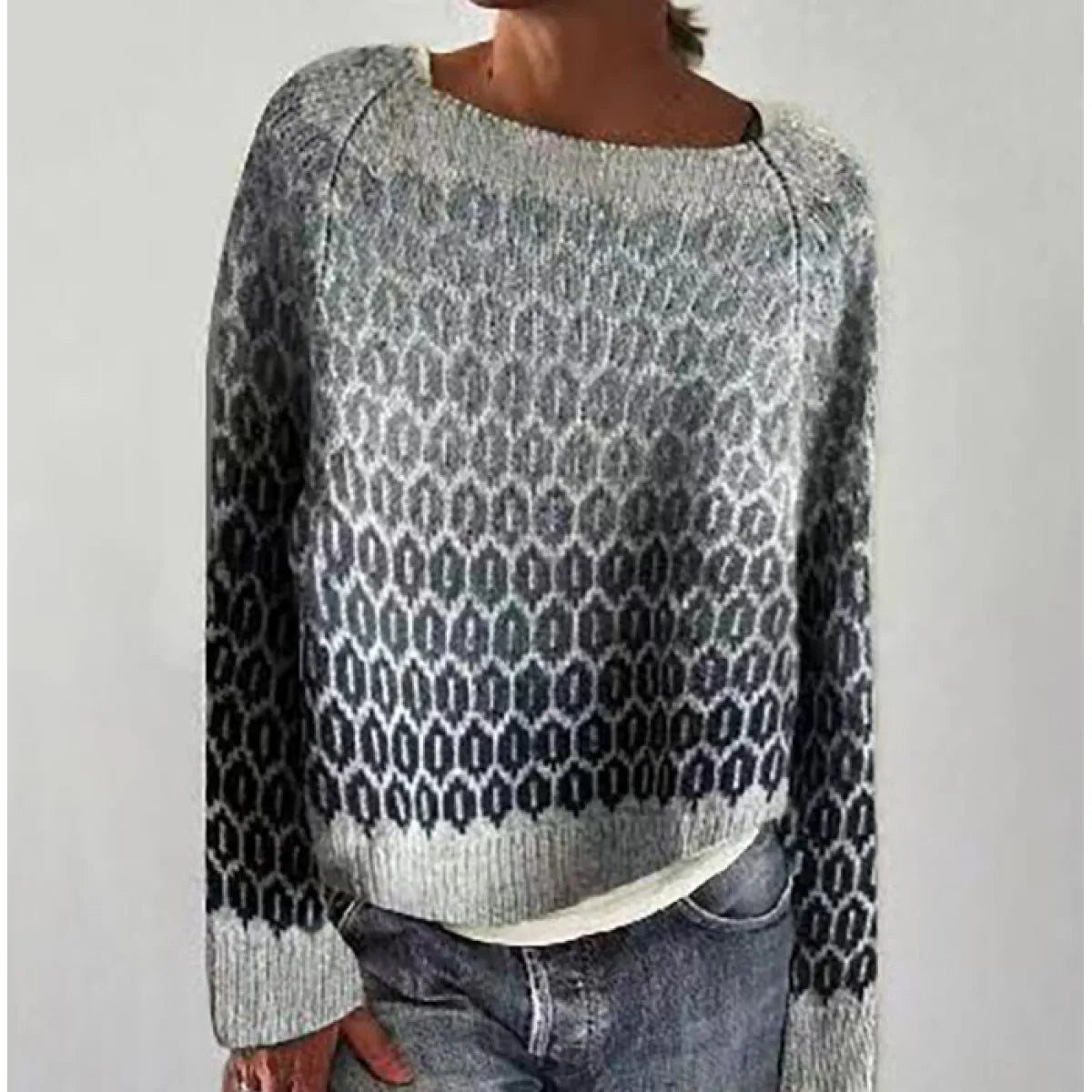 Women's Multicolor Round Neck Loose Knit Sweater