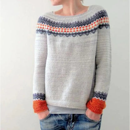 Women's Multicolor Round Neck Loose Knit Sweater