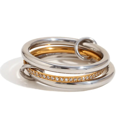 Firelags diamantring i rustfritt stål 18K gullbelagt i midten - Stainless Steel 18K Gold Plating Four-Layer Middle Diamond Ring