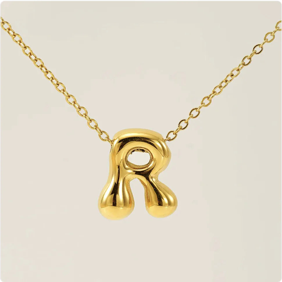 Women's Glossy Bubble Letter Pendant Necklace