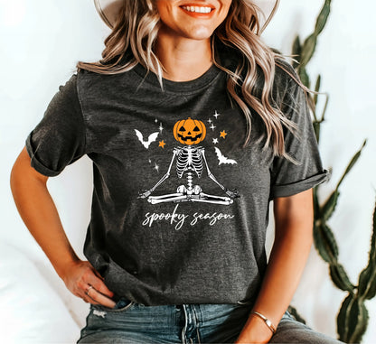 Spooky Season Shirt, Spooky Pumpkin Shirt, Halloween Skeleton Shirt