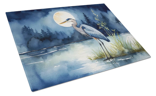 Blue Heron Under the Moonlight Glass Cutting Board