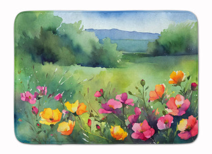 North Dakota Wild Prairie Roses in Watercolor Memory Foam Kitchen Mat